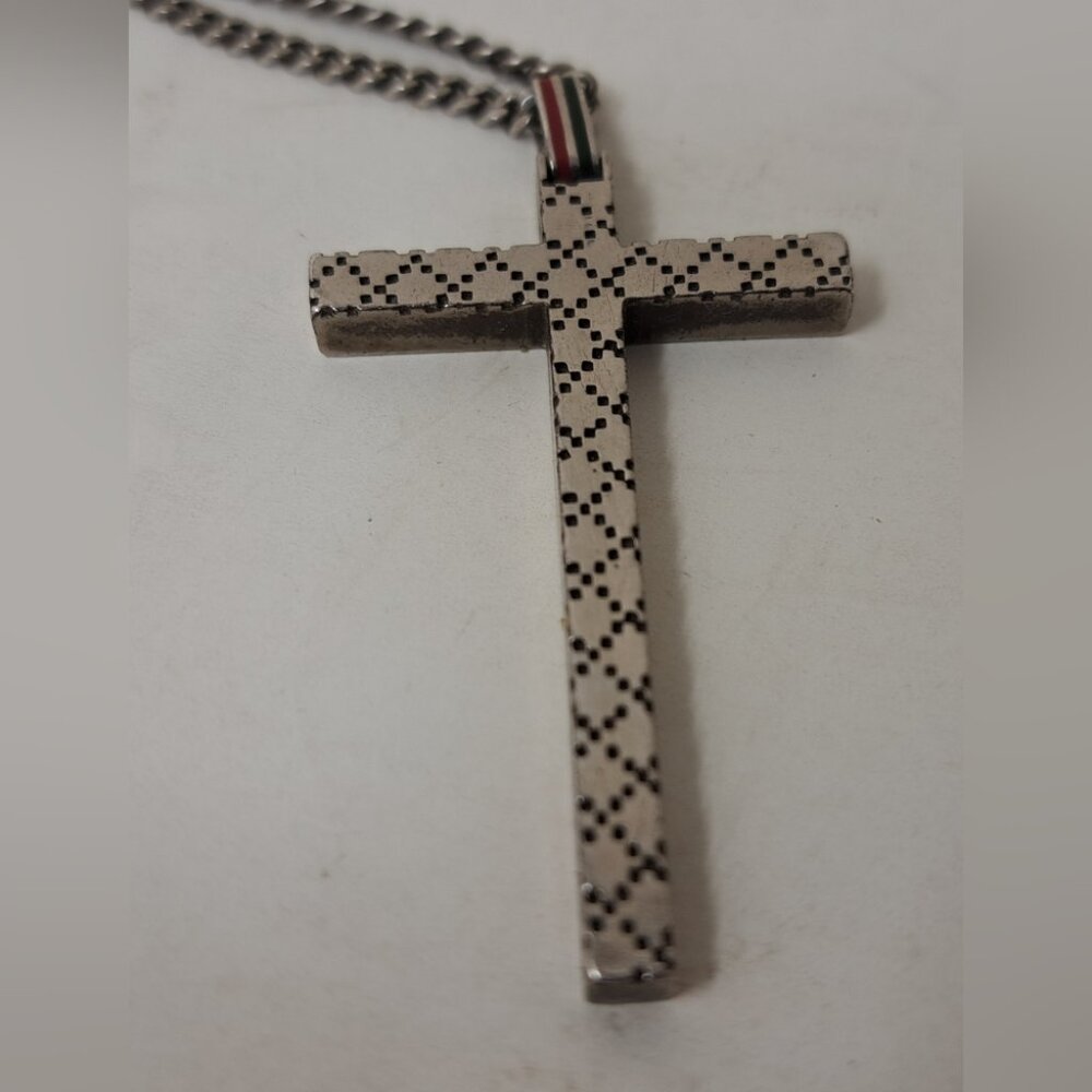 Gucci Diamantissima Cross Necklace 925 Silver Jewelry Unisex Italy - Picture 2 of 16